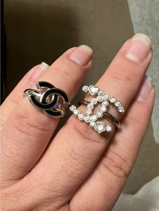 Fashion Jewelry Jewelry - Black Enamel and Crystal CC Logo Stackable Ring Set